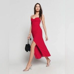 Reformation Kourtney Sweetheart Smocked Slit Camisole Dress